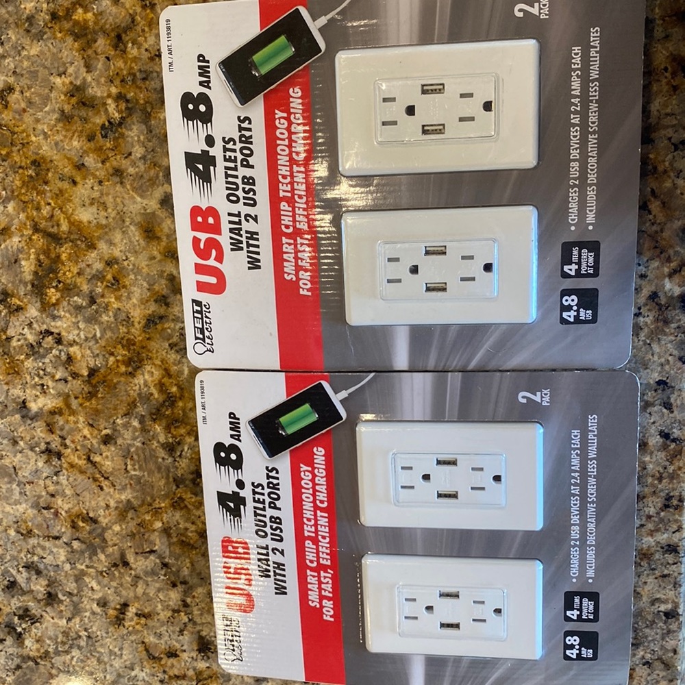 2, 2-packs. USB 4.8amp wall outlets.
